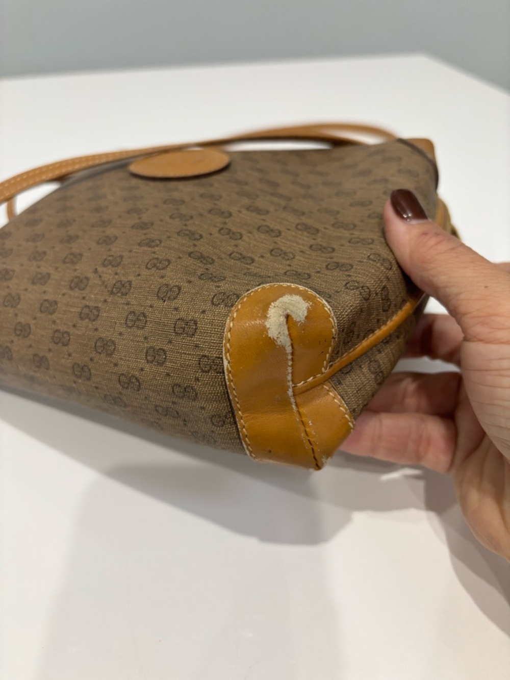 Vintage Gucci GG Supreme Canvas Crossbody Bag Brown Tan Monogram Mini Bag - Picture 6 of 11